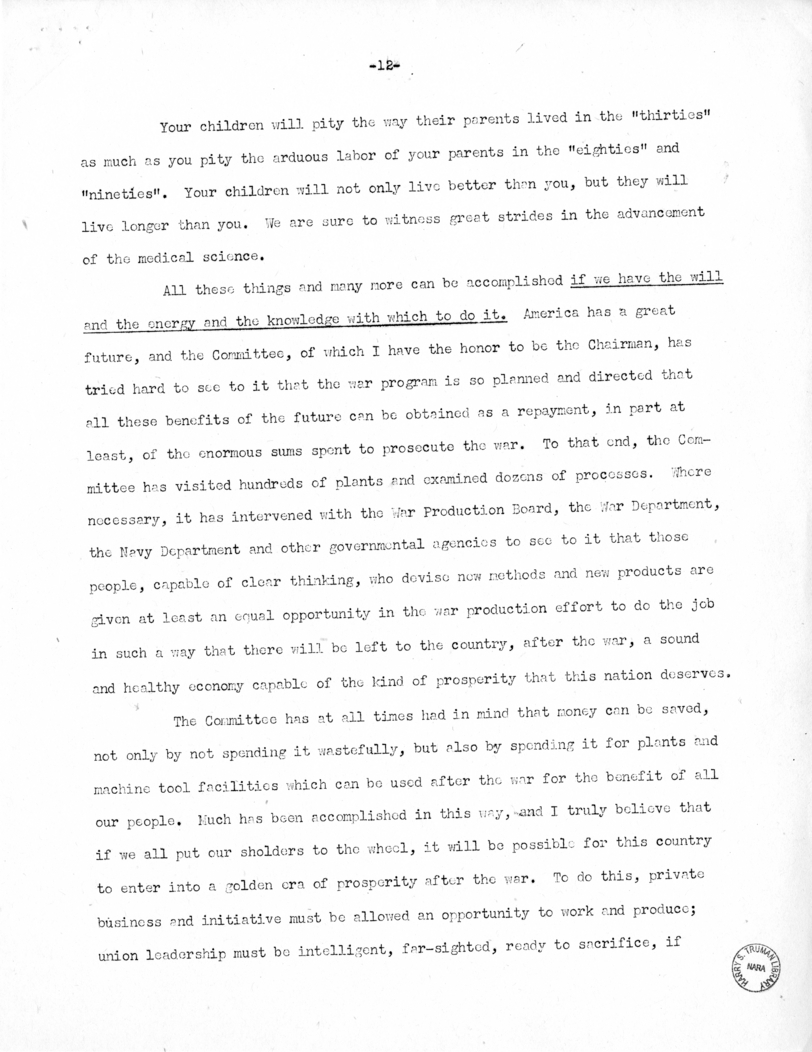Speech of Senator Harry S. Truman at Kirksville, Missouri