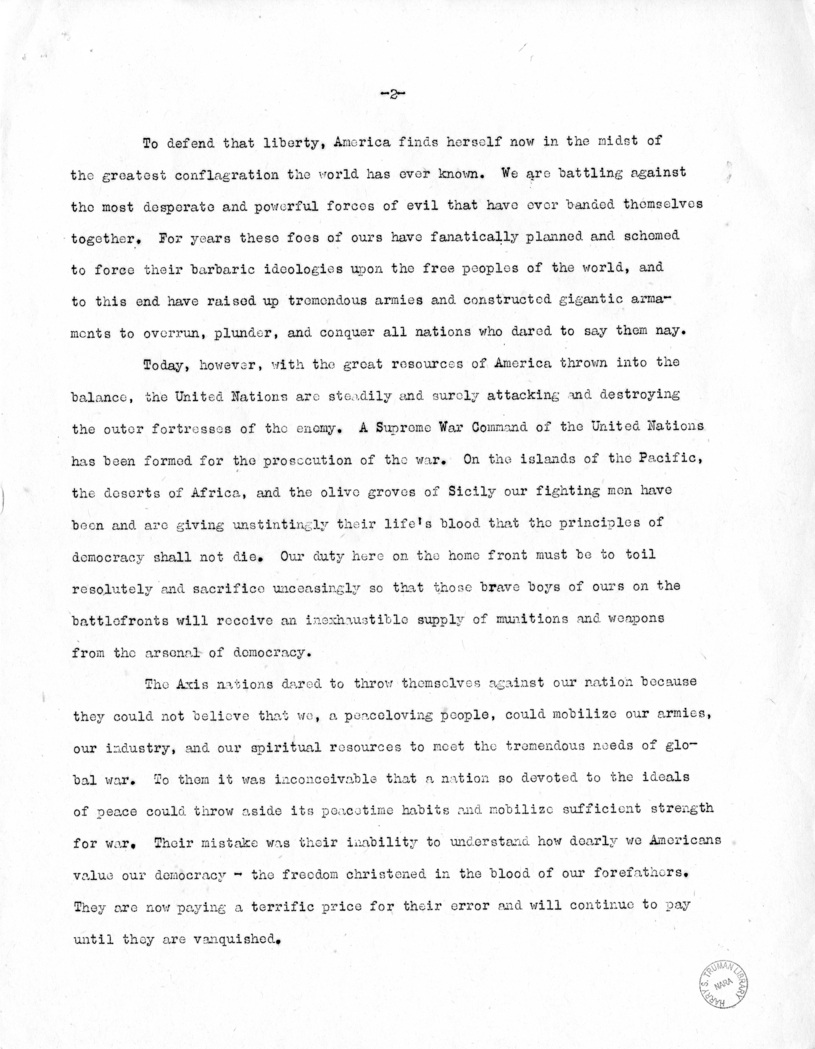 Speech of Senator Harry S. Truman on "Ball,  Burton, Hatch, Hill" Resolution