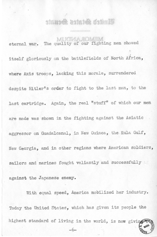 Speech of Senator Harry S. Truman on "Ball, Burton, Hatch, Hill" Resolution