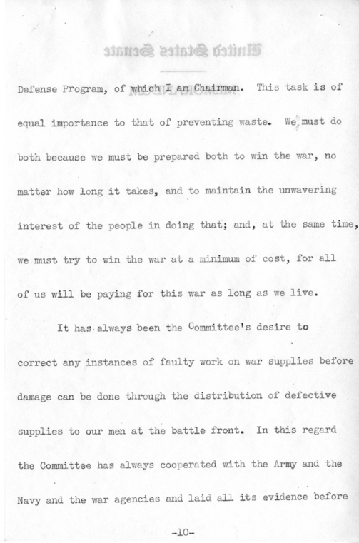 Speech of Senator Harry S. Truman on "Ball, Burton, Hatch, Hill" Resolution