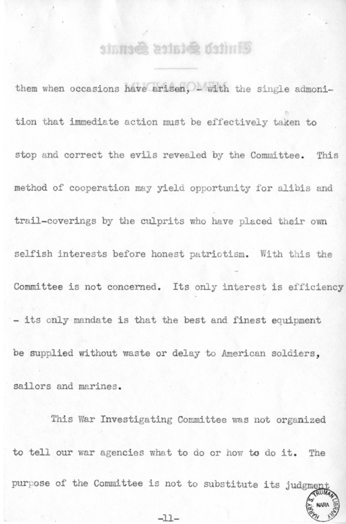 Speech of Senator Harry S. Truman on "Ball, Burton, Hatch, Hill" Resolution