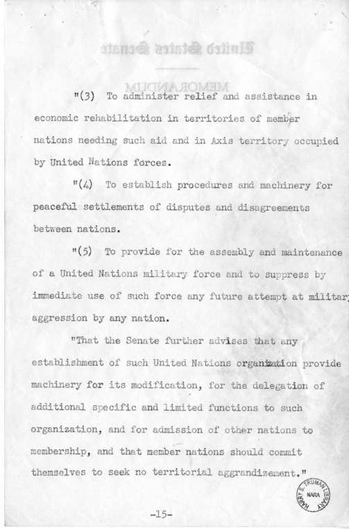 Speech of Senator Harry S. Truman on "Ball, Burton, Hatch, Hill" Resolution