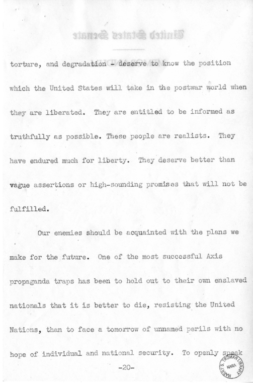 Speech of Senator Harry S. Truman on "Ball, Burton, Hatch, Hill" Resolution
