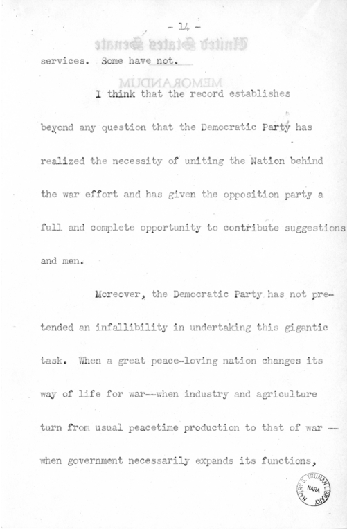 Speech of Senator Harry S. Truman Before the Democratic Women's Club of Missouri at Jefferson City, Missouri