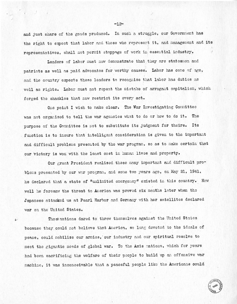 Speech of Senator Harry S. Truman at Caruthersville, Missouri