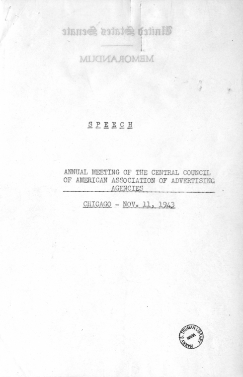 Speech of Senator Harry S. Truman at Chicago, Illinois