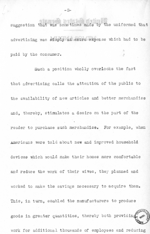 Speech of Senator Harry S. Truman at Chicago, Illinois