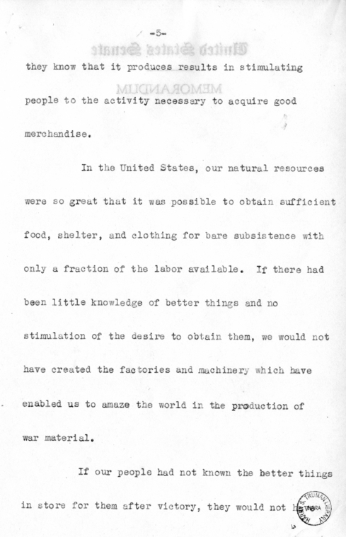 Speech of Senator Harry S. Truman at Chicago, Illinois