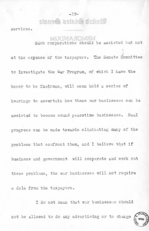 Speech of Senator Harry S. Truman at Chicago, Illinois