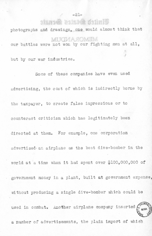 Speech of Senator Harry S. Truman at Chicago, Illinois