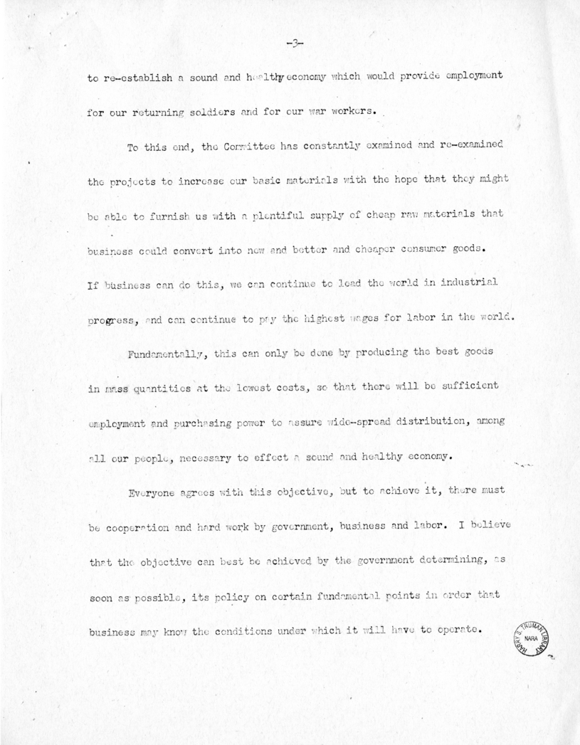 Speech of Senator Harry S. Truman Before the National Conference of the Society for Advancement of Management at New York, New York