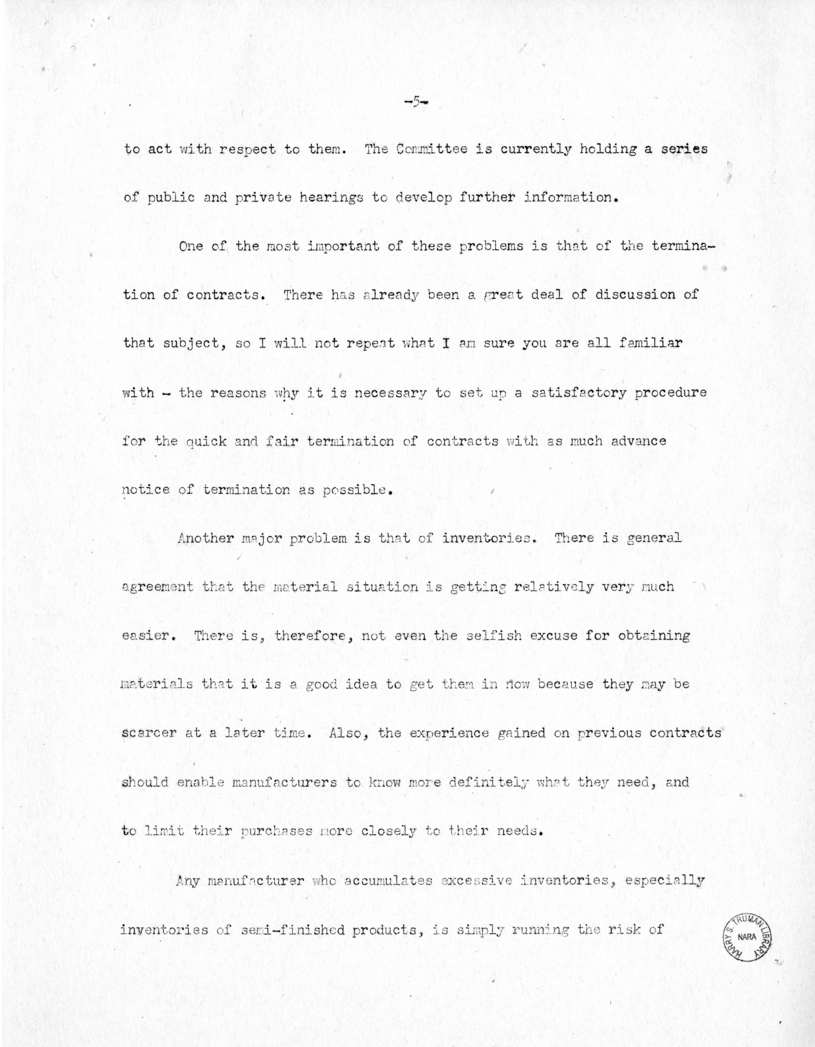 Speech of Senator Harry S. Truman Before the National Conference of the Society for Advancement of Management at New York, New York