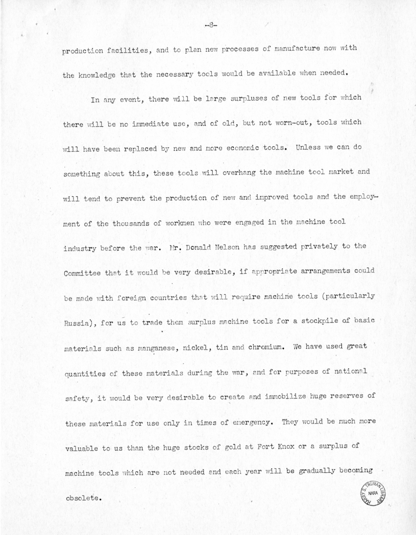Speech of Senator Harry S. Truman Before the National Conference of the Society for Advancement of Management at New York, New York