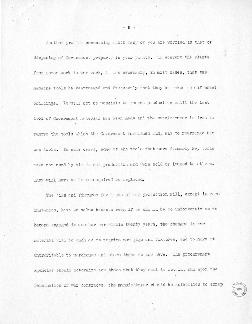 Speech of Senator Harry S. Truman Before the National Conference of the Society for Advancement of Management at New York, New York