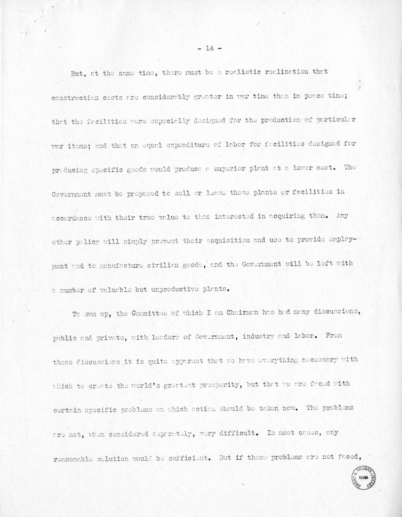 Speech of Senator Harry S. Truman Before the National Conference of the Society for Advancement of Management at New York, New York