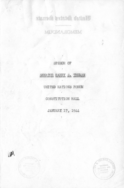 Speech of Senator Harry S. Truman at Philadelphia, Pennsylvania