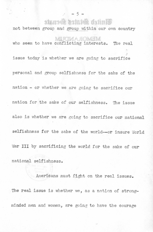 Speech of Senator Harry S. Truman at Philadelphia, Pennsylvania
