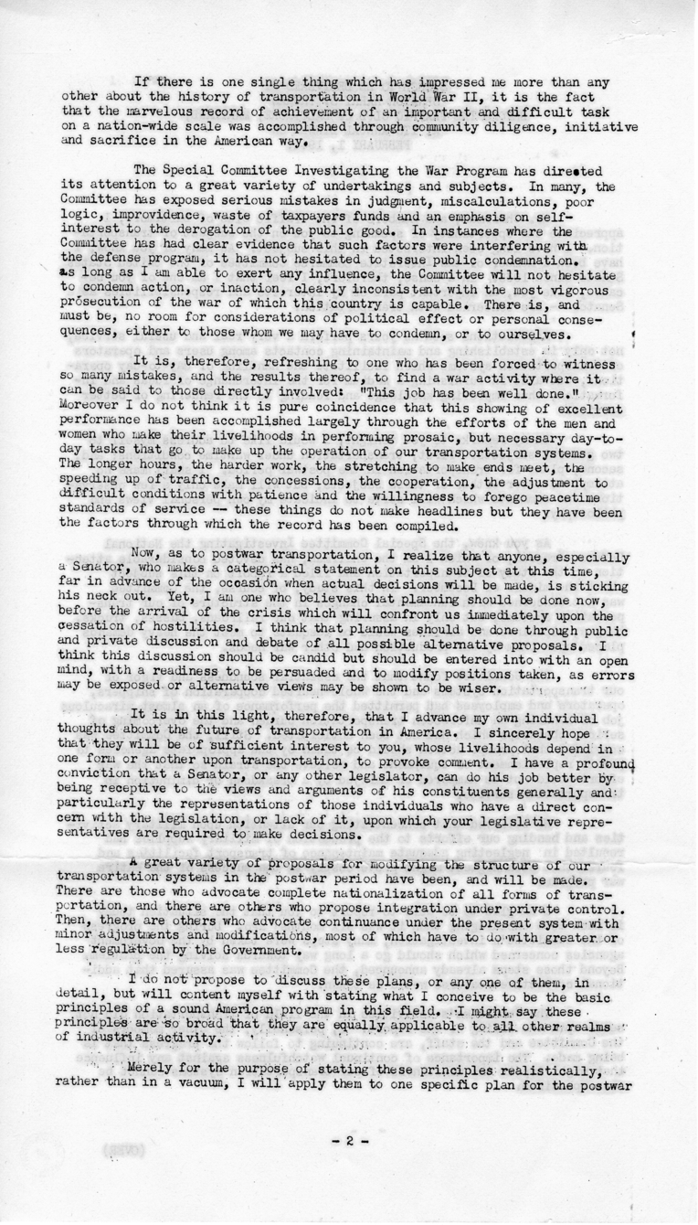 Speech of Senator Harry S. Truman Before the Traffic Club at Baltimore, Maryland