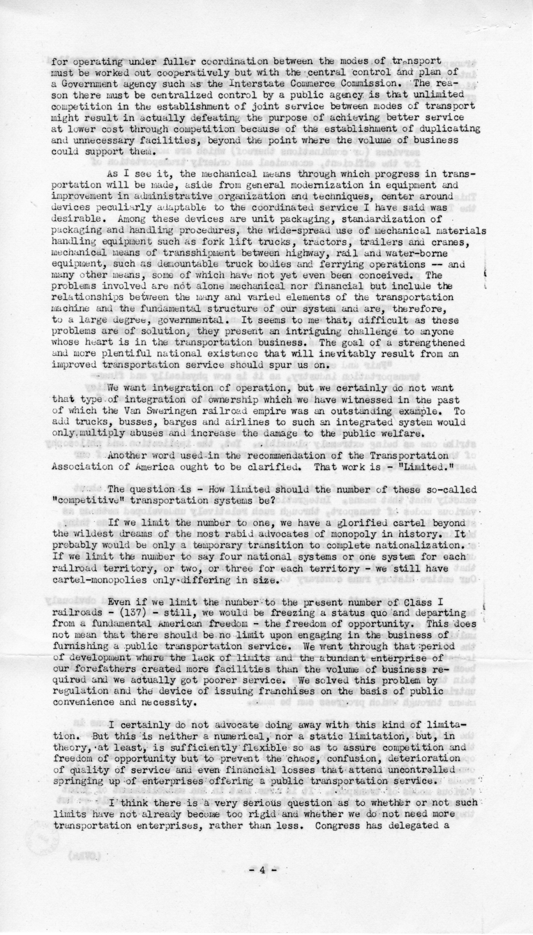 Speech of Senator Harry S. Truman Before the Traffic Club at Baltimore, Maryland