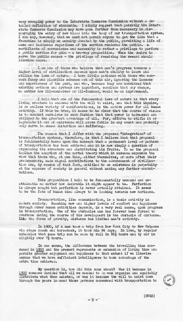 Speech of Senator Harry S. Truman Before the Traffic Club at Baltimore, Maryland