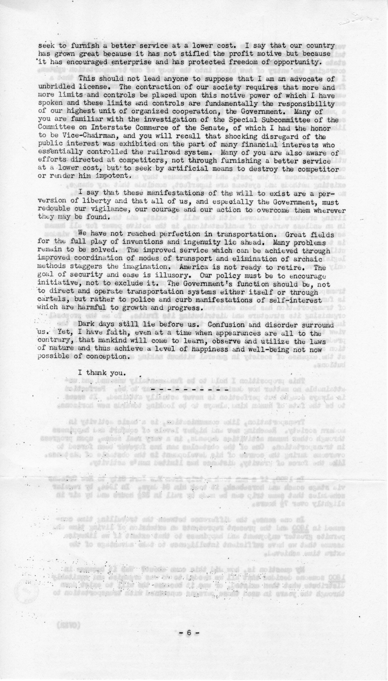 Speech of Senator Harry S. Truman Before the Traffic Club at Baltimore, Maryland