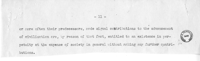 Draft Speech of Senator Harry S. Truman Before the Traffic Club of Baltimore, Maryland