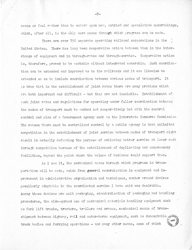 Speech of Senator Harry S. Truman Before the Traffic Club at Baltimore, Maryland