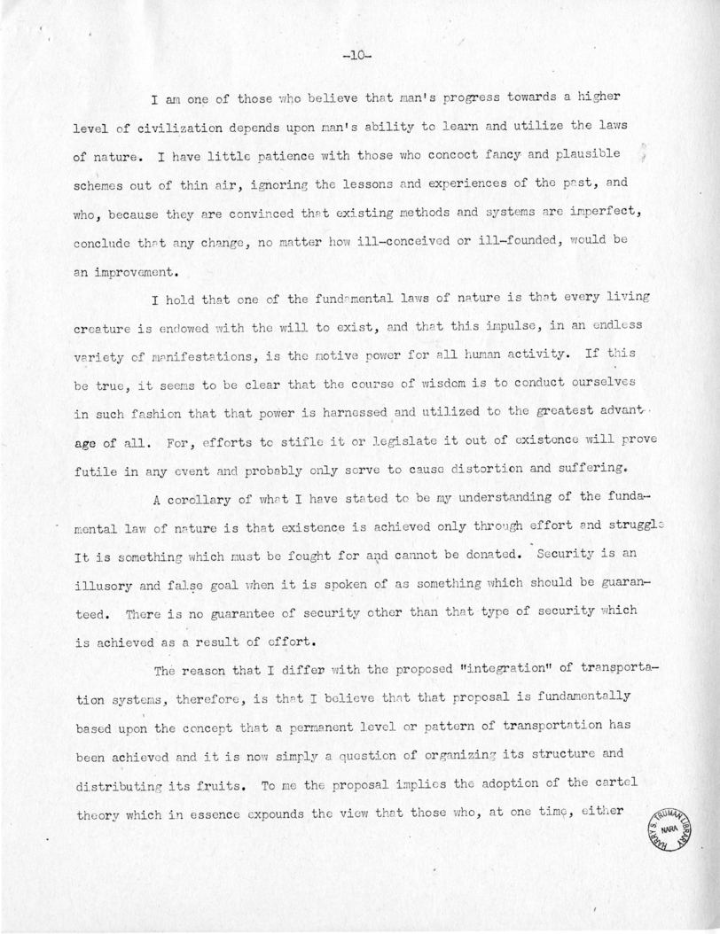 Speech of Senator Harry S. Truman Before the Traffic Club at Baltimore, Maryland