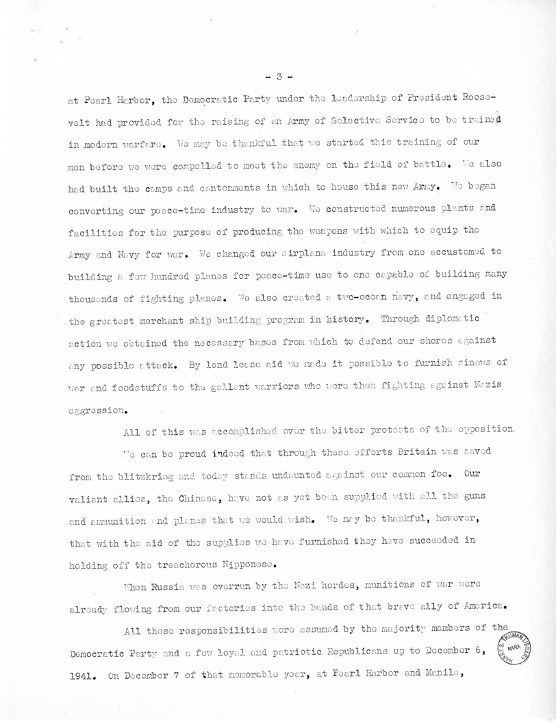 Speech of Senator Harry S. Truman at Jacksonville, Florida