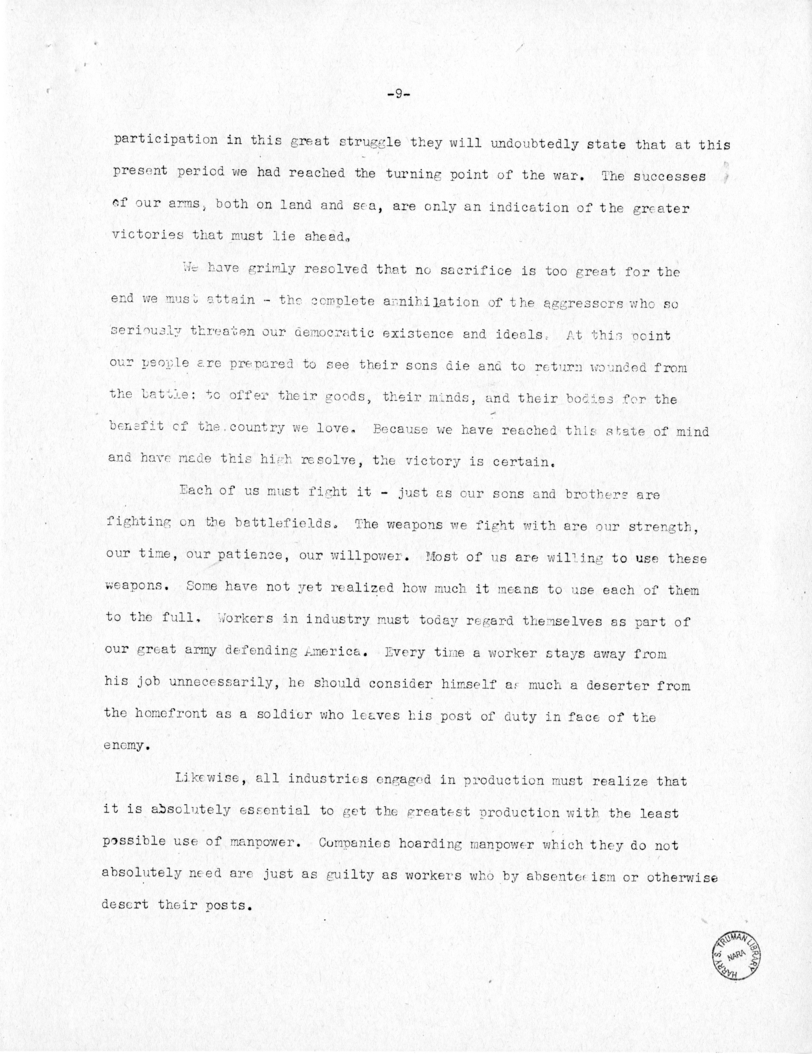 Speech of Senator Harry S. Truman at Jacksonville, Florida