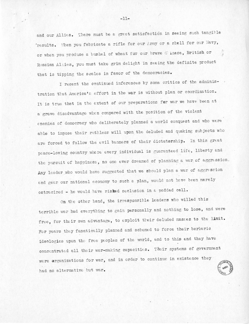 Speech of Senator Harry S. Truman at Jacksonville, Florida