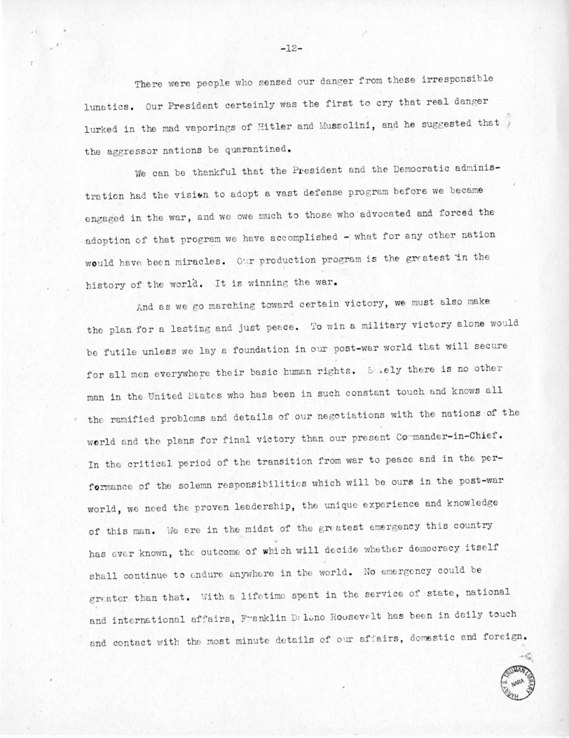 Speech of Senator Harry S. Truman at Jacksonville, Florida