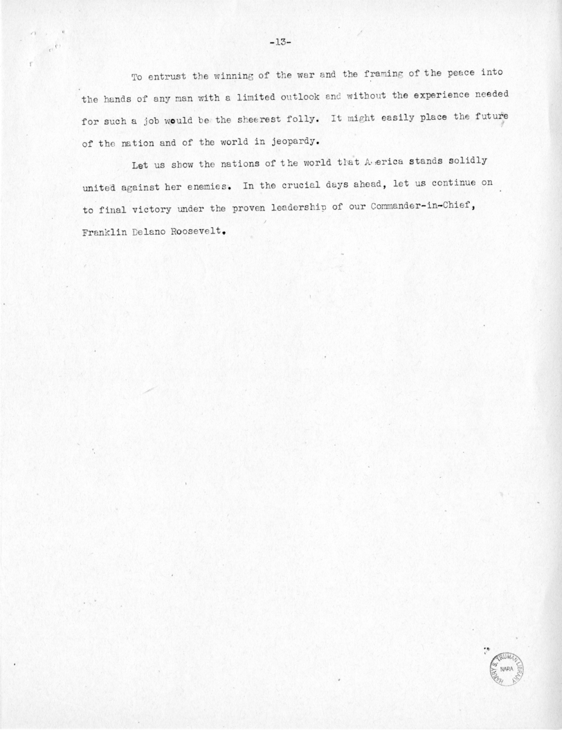 Speech of Senator Harry S. Truman at Jacksonville, Florida