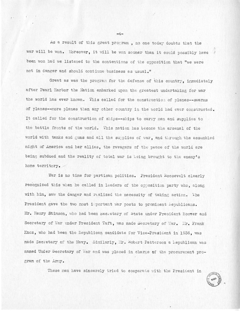 Speech of Senator Harry S. Truman at Fort Lauderdale, Florida