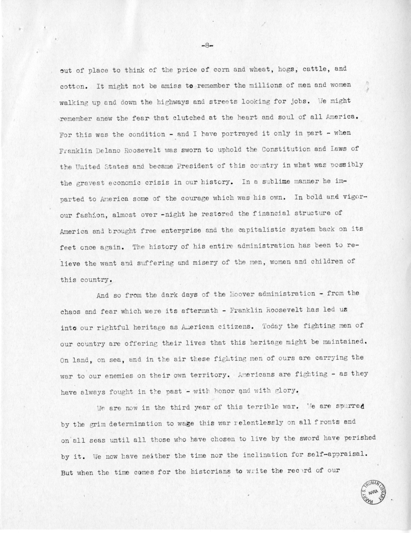 Speech of Senator Harry S. Truman at Fort Lauderdale, Florida