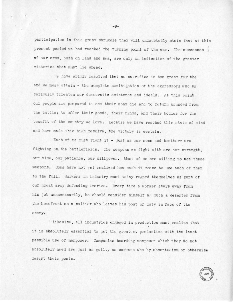 Speech of Senator Harry S. Truman at Fort Lauderdale, Florida