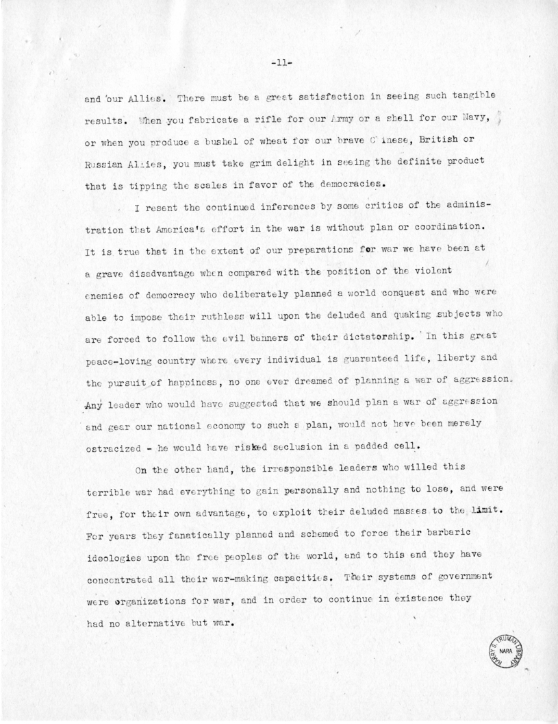 Speech of Senator Harry S. Truman at Fort Lauderdale, Florida