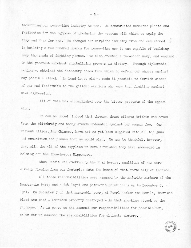 Speech of Senator Harry S. Truman at Topeka, Kansas