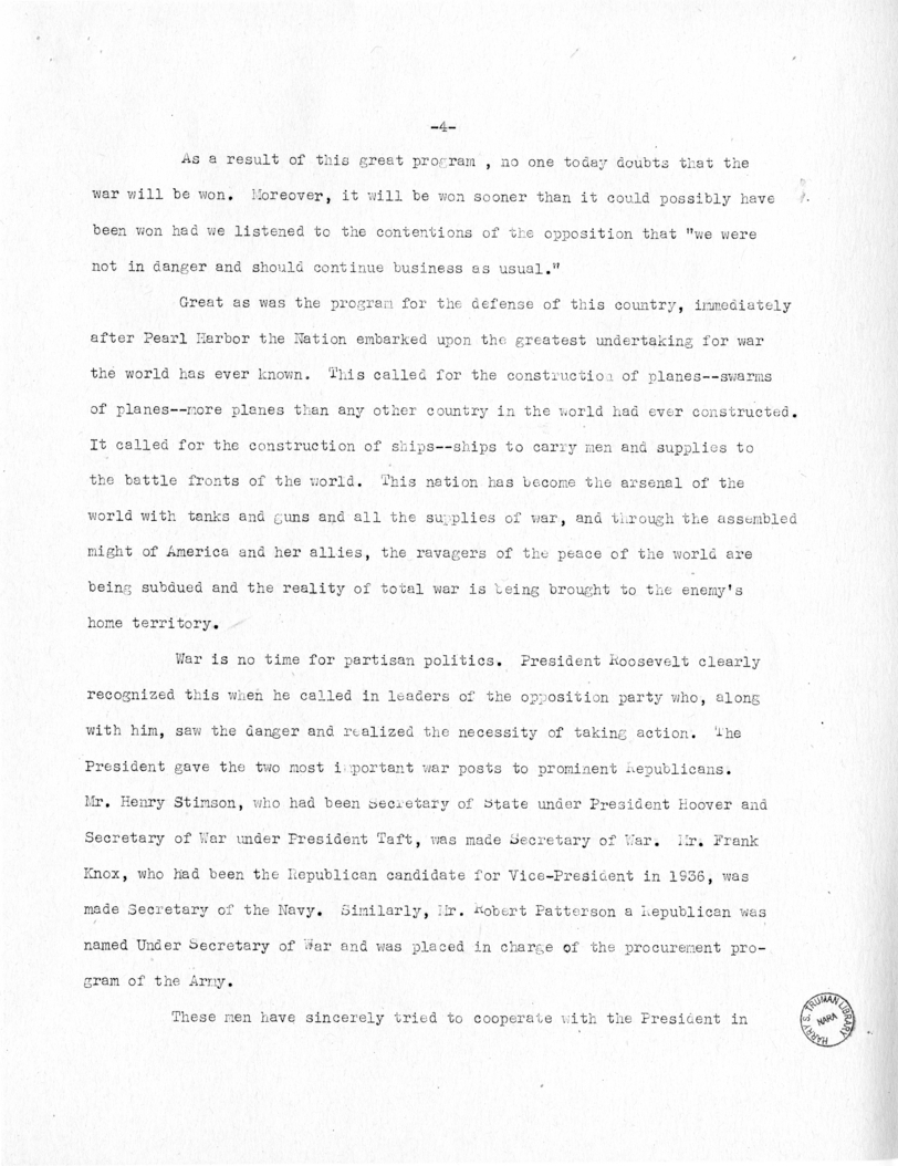 Speech of Senator Harry S. Truman at Topeka, Kansas