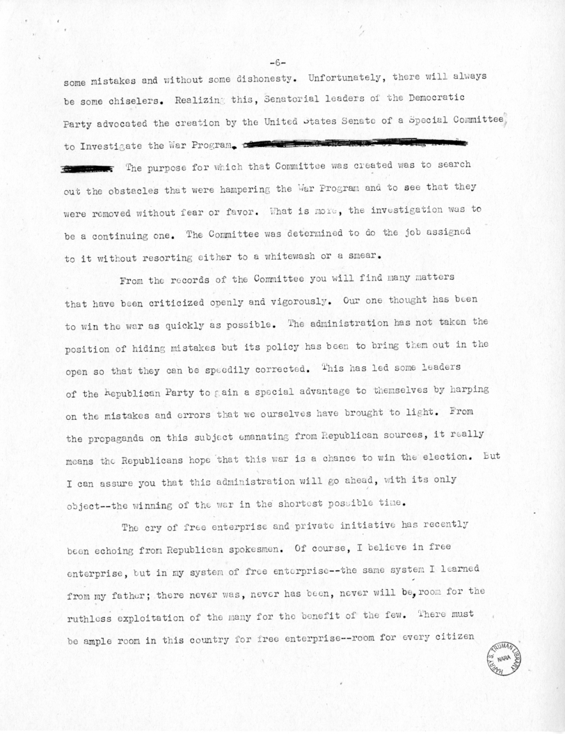 Speech of Senator Harry S. Truman at Topeka, Kansas