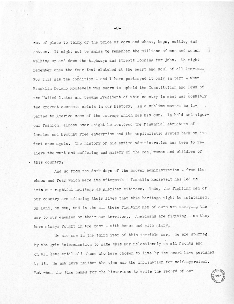 Speech of Senator Harry S. Truman at Topeka, Kansas