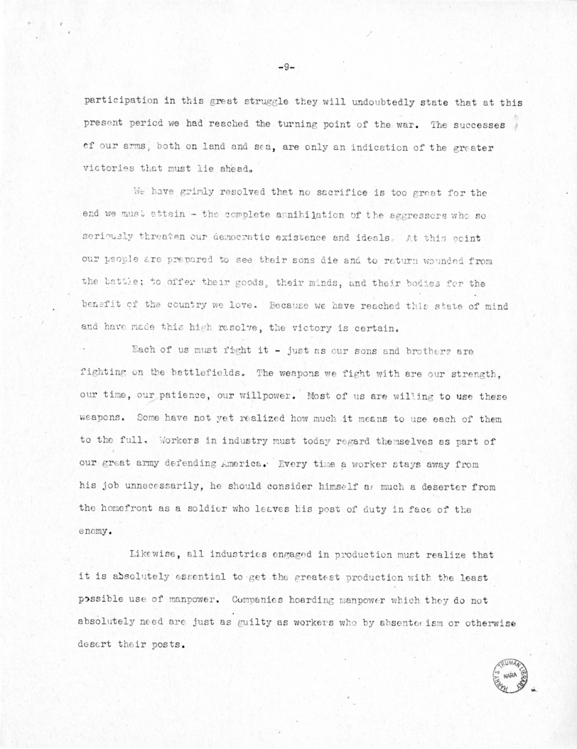 Speech of Senator Harry S. Truman at Topeka, Kansas