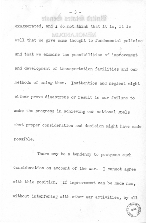 Speech of Senator Harry S. Truman Before the Traffic Club at Reading, Pennsylvania