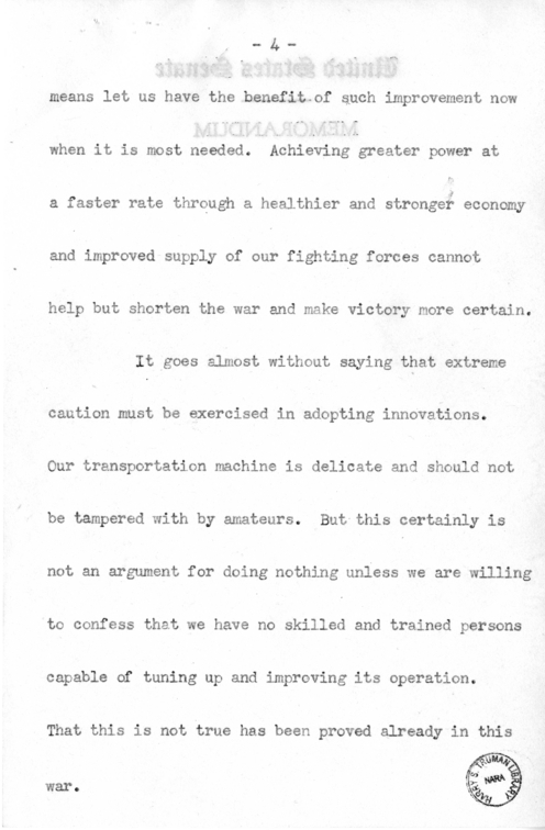 Speech of Senator Harry S. Truman Before the Traffic Club at Reading, Pennsylvania