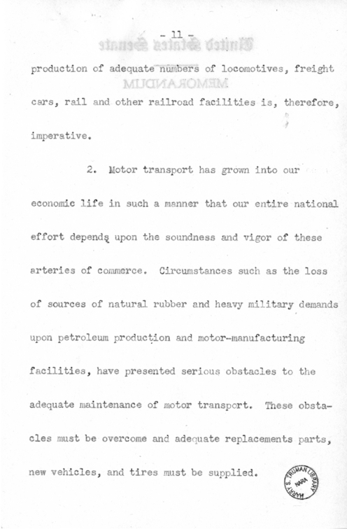 Speech of Senator Harry S. Truman Before the Traffic Club at Reading, Pennsylvania