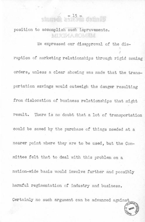 Speech of Senator Harry S. Truman Before the Traffic Club at Reading, Pennsylvania