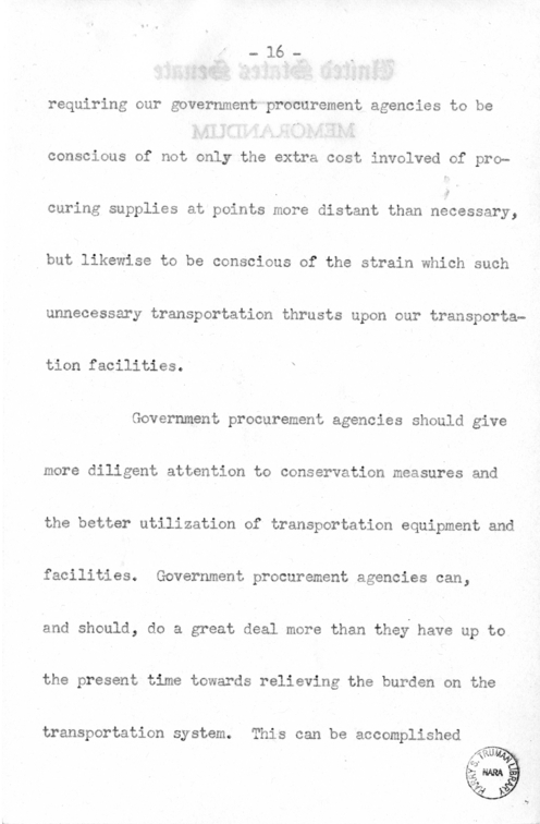Speech of Senator Harry S. Truman Before the Traffic Club at Reading, Pennsylvania