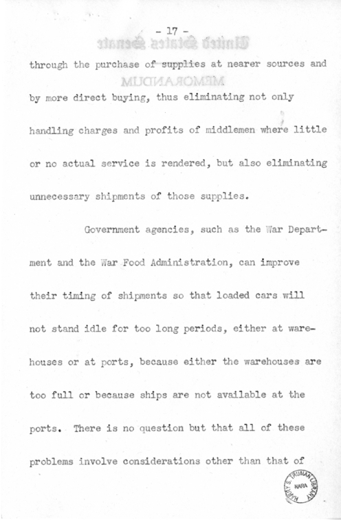 Speech of Senator Harry S. Truman Before the Traffic Club at Reading, Pennsylvania