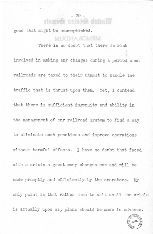 Speech of Senator Harry S. Truman Before the Traffic Club at Reading, Pennsylvania