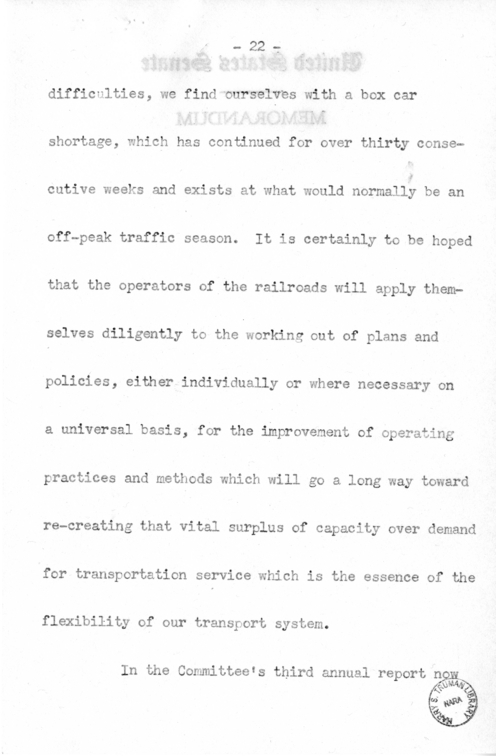 Speech of Senator Harry S. Truman Before the Traffic Club at Reading, Pennsylvania